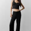 Camiseta de tirantes Henley de modal con canalé - Negro