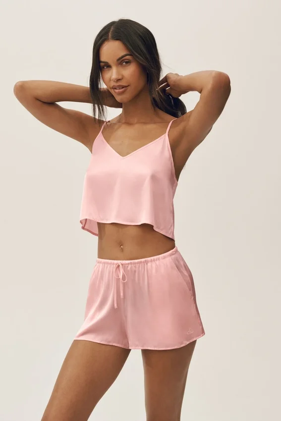 Camiseta de tirantes Radiance de mezcla de seda - Rosa soleado
