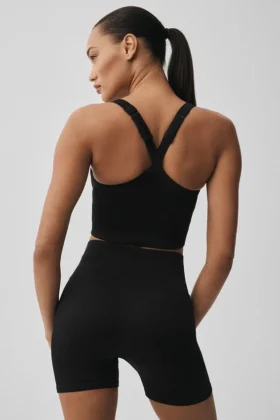 Camiseta de tirantes sin costuras con canalé «Favorite» – Negro