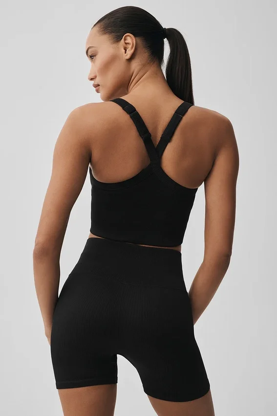 Camiseta de tirantes sin costuras con canalé «Favorite» - Negro