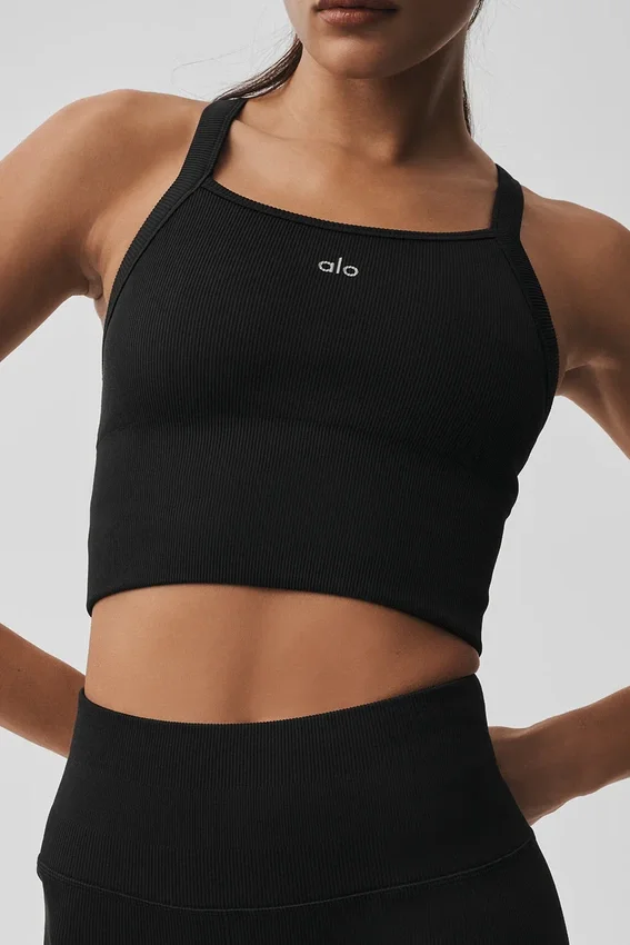 Camiseta de tirantes sin costuras con canalé «Favorite» - Negro