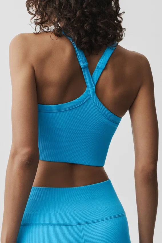 Camiseta de tirantes sin costuras con canelado «Favorite Bra» - Azul celeste