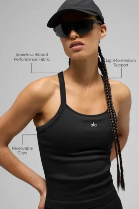 Camiseta de tirantes sin costuras con copas integradas «Favorite» de manga larga – Negro