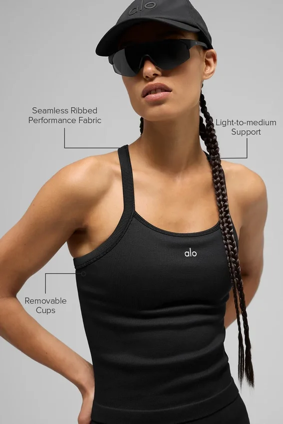 Camiseta de tirantes sin costuras con copas integradas «Favorite» de manga larga - Negro