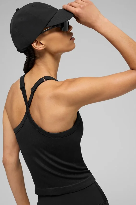 Camiseta de tirantes sin costuras con copas integradas «Favorite» de manga larga - Negro