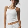 Camiseta de tirantes sin costuras con ribete acanalado y sujetador integrado «Favorite» de manga larga - Blanco