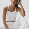 Camiseta de tirantes sin costuras con ribete acanalado y sujetador integrado «Favorite» de manga larga - Blanco