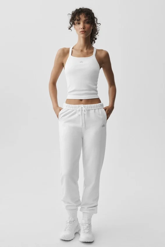 Camiseta de tirantes sin costuras con ribete acanalado y sujetador integrado «Favorite» de manga larga - Blanco