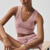 Camiseta de tirantes sin costuras de punto Pointelle - Rosa vintage