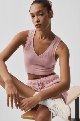 Camiseta de tirantes sin costuras de punto Pointelle - Rosa vintage