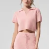 Camiseta polo de cachemira con tejido de panal de felpa — Cuarzo rosa