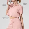 Camiseta polo de cachemira con tejido de panal de felpa — Cuarzo rosa