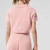 Camiseta polo de cachemira con tejido de panal de felpa — Cuarzo rosa