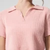 Camiseta polo de cachemira con tejido de panal de felpa — Cuarzo rosa