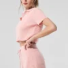 Camiseta polo de cachemira con tejido de panal de felpa — Cuarzo rosa