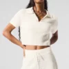 Camiseta polo de cachemira con tejido de panal de felpa - Marfil