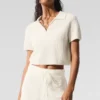 Camiseta polo de cachemira con tejido de panal de felpa - Marfil