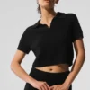Camiseta polo de cachemira con tejido de panal — Negro