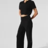 Camiseta polo de cachemira con tejido de panal — Negro
