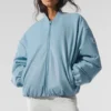 Cazadora bomber Premier de imitación de piel - Azul celeste
