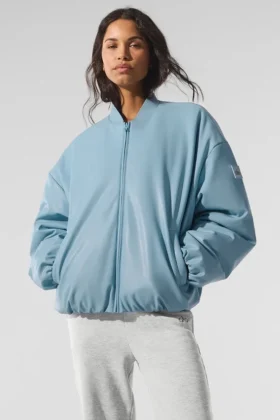 Cazadora bomber Premier de imitación de piel - Azul celeste