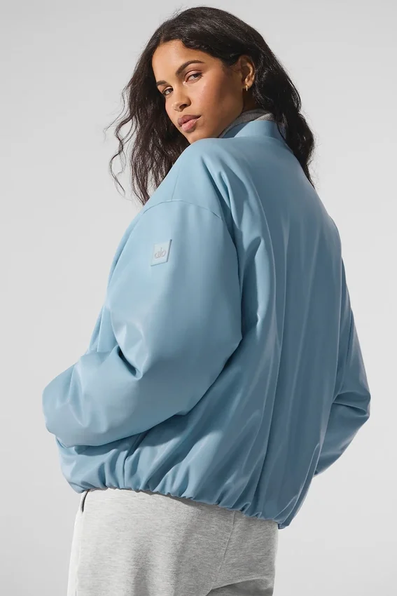 Cazadora bomber Premier de imitación de piel - Azul celeste
