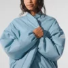 Cazadora bomber Premier de imitación de piel - Azul celeste