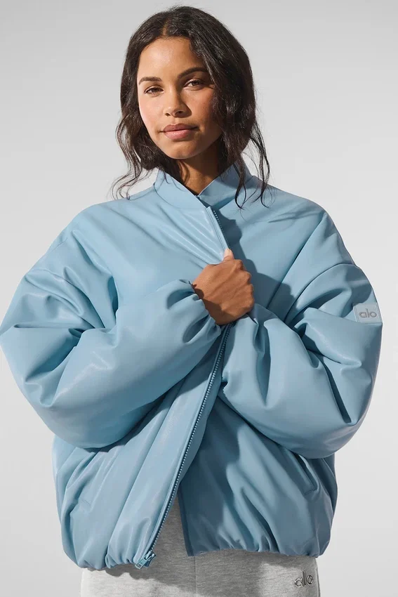 Cazadora bomber Premier de imitación de piel - Azul celeste