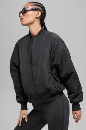 Cazadora bomber Urbanite de piel sintética - Negro/Marfil