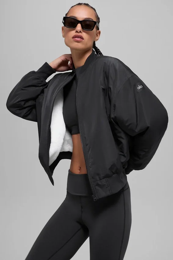 Cazadora bomber Urbanite de piel sintética - Negro/Marfil