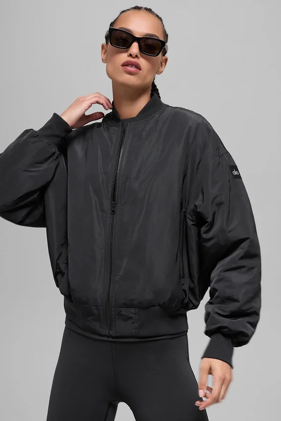 Cazadora bomber Urbanite de piel sintética - Negro/Marfil
