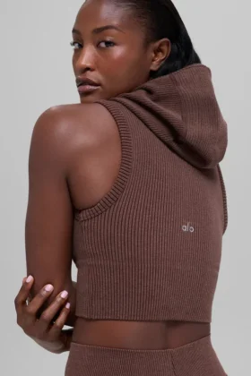 Chaleco con capucha de canalé sin costuras en dos tonos – Brownstone Heather