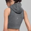 Chaleco con capucha de canalé sin costuras en dos tonos - Gris niebla oscuro jaspeado