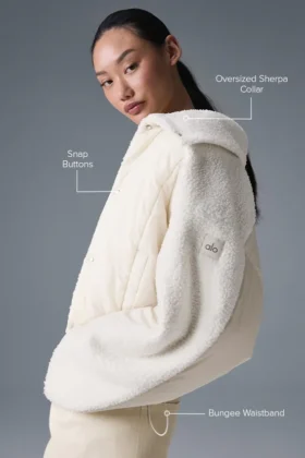 Chaqueta acolchada «Cozy Escape» de sherpa – Marfil/Marfil