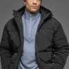Chaqueta acolchada de escenario con capucha de nailon arrugado - Negro