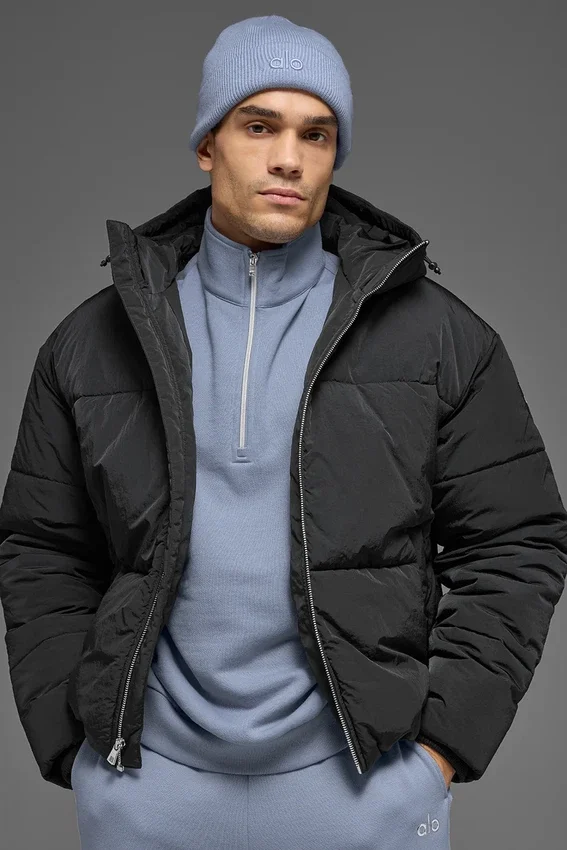 Chaqueta acolchada de escenario con capucha de nailon arrugado - Negro