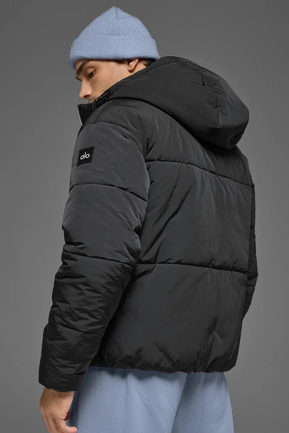 Chaqueta acolchada de escenario con capucha de nailon arrugado - Negro