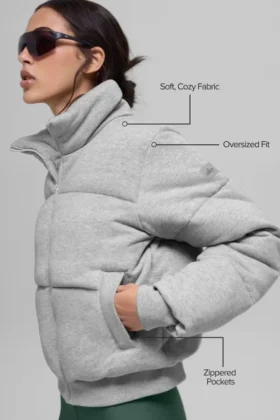 Chaqueta acolchada tipo sudadera – Gris jaspeado deportivo