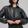 Chaqueta bomber corta «Premier» de imitación de piel - Negro