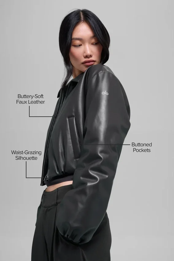 Chaqueta bomber corta «Premier» de imitación de piel - Negro