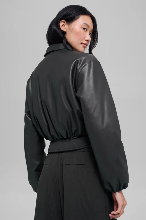 Chaqueta bomber corta «Premier» de imitación de piel - Negro