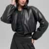Chaqueta bomber corta «Premier» de imitación de piel - Negro