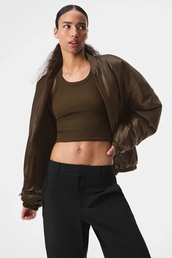 Chaqueta bomber Premier de imitación de piel - Espresso