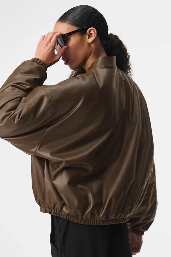 Chaqueta bomber Premier de imitación de piel - Espresso