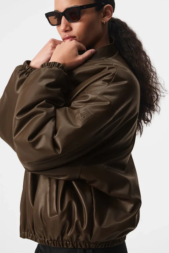 Chaqueta bomber Premier de imitación de piel - Espresso