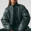 Chaqueta bomber Premier de imitación de piel - Verde carbón