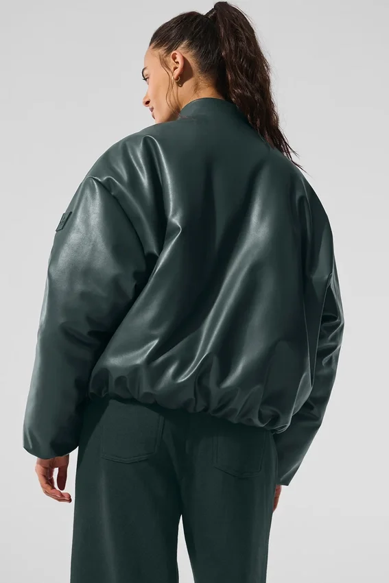 Chaqueta bomber Premier de imitación de piel - Verde carbón