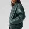 Chaqueta bomber Premier de imitación de piel - Verde carbón