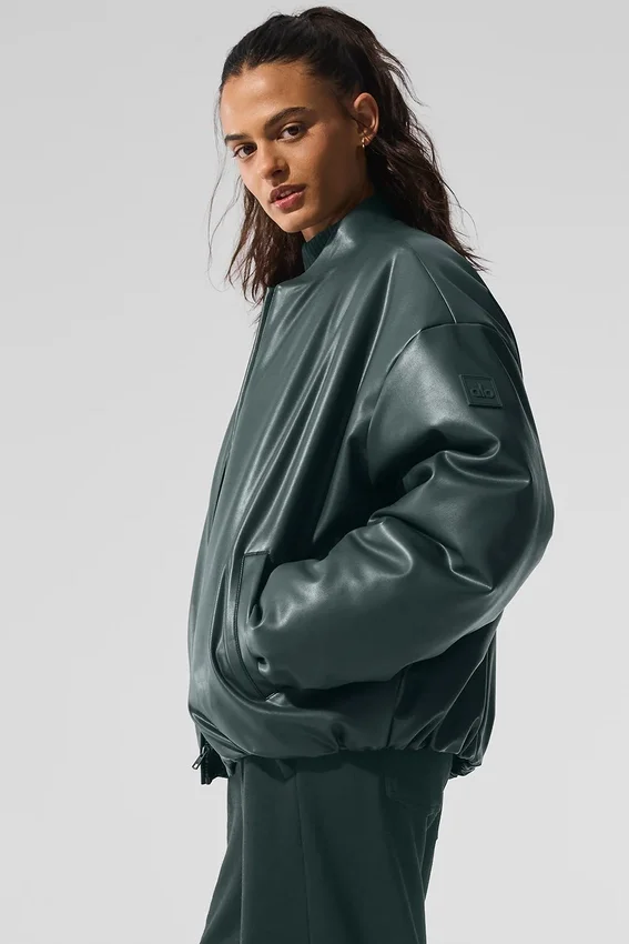 Chaqueta bomber Premier de imitación de piel - Verde carbón