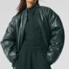 Chaqueta bomber Premier de imitación de piel - Verde carbón